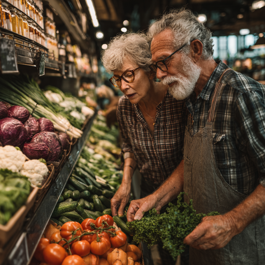 Літня жінка з здоровою їжею